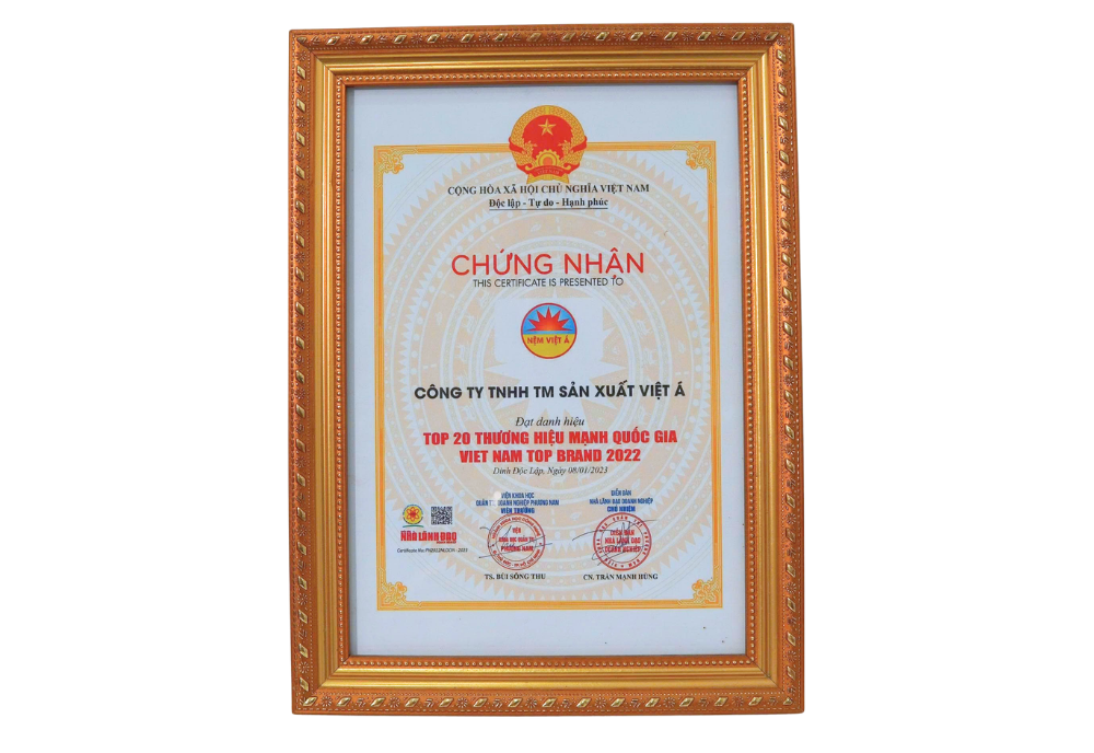 Chứng nhận Top 20 Thương Hiệu Mạnh Quốc Gia – Vietnam Top Brand 2022